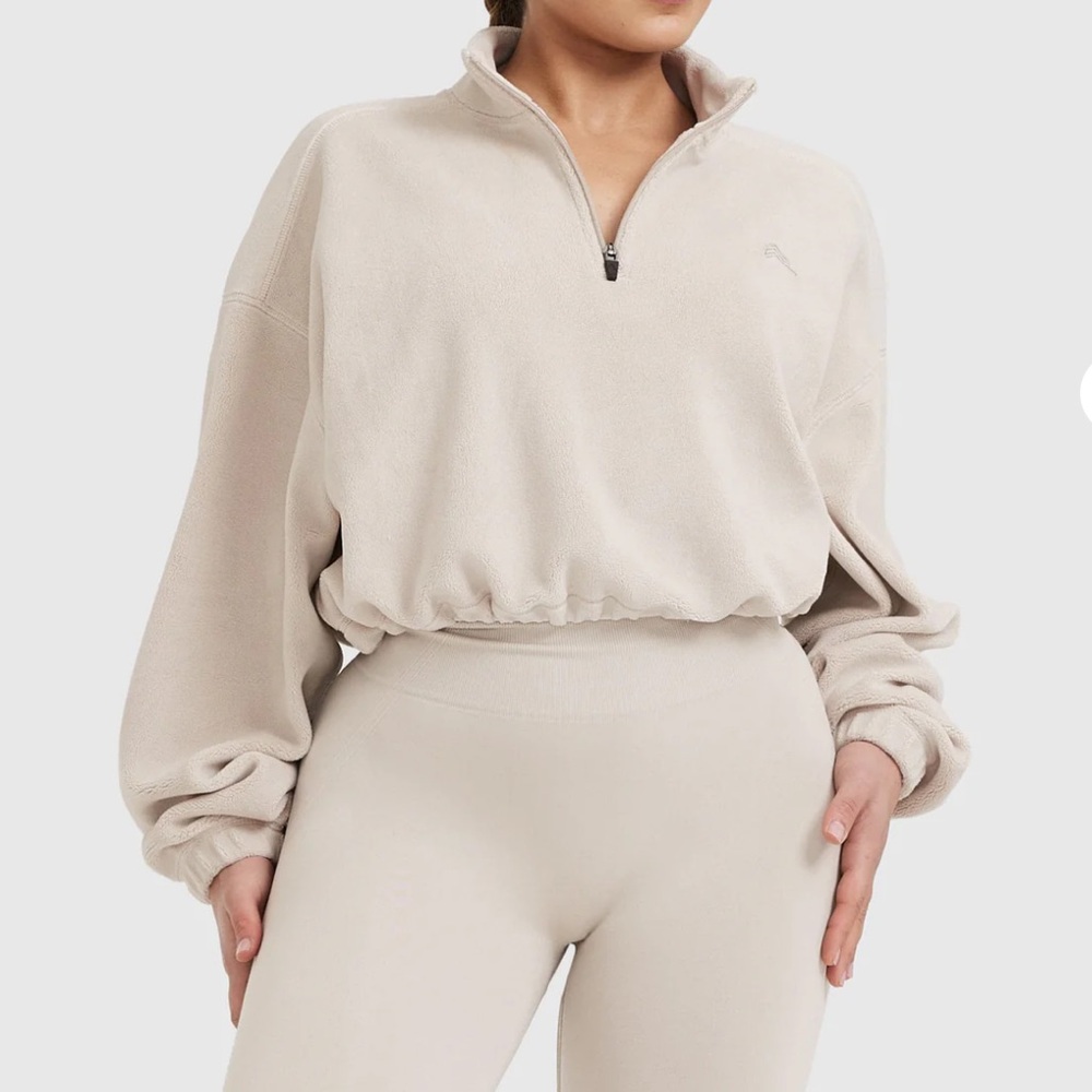 NWT Oner Active FLEECE OVERSIZED CROP 1/2 ZIP SWEATSHIRT